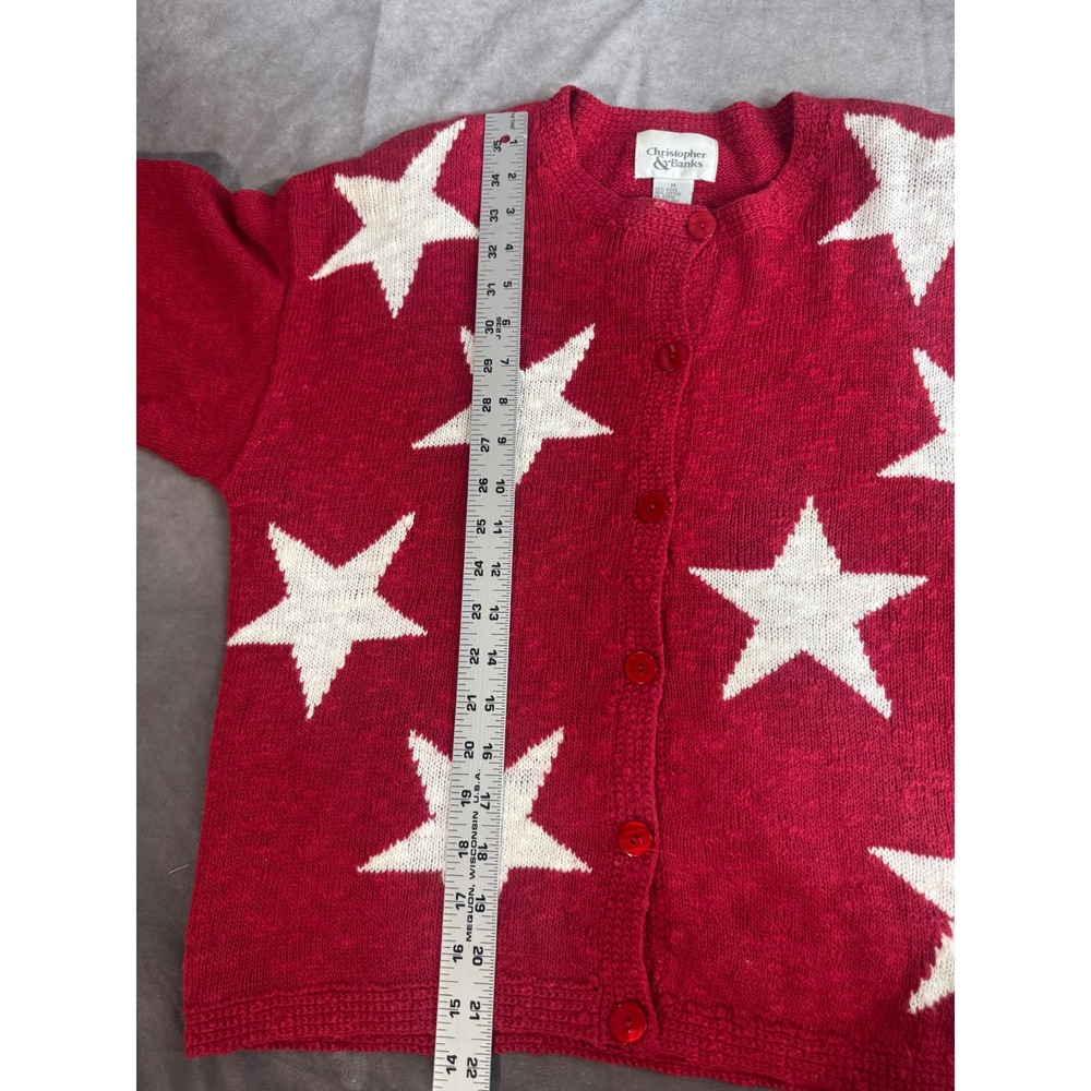 Vintage 1999 Christopher Banks Red White Star Knit Cardigan Sweater 4th July  M - Picture 6 of 6